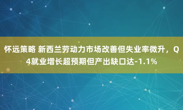 怀远策略 新西兰劳动力市场改善但失业率微升，Q4就业增长超预期但产出缺口达-1.1%